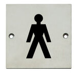 Pictogram opschroevend vierkant 76x76 WC heren RVS